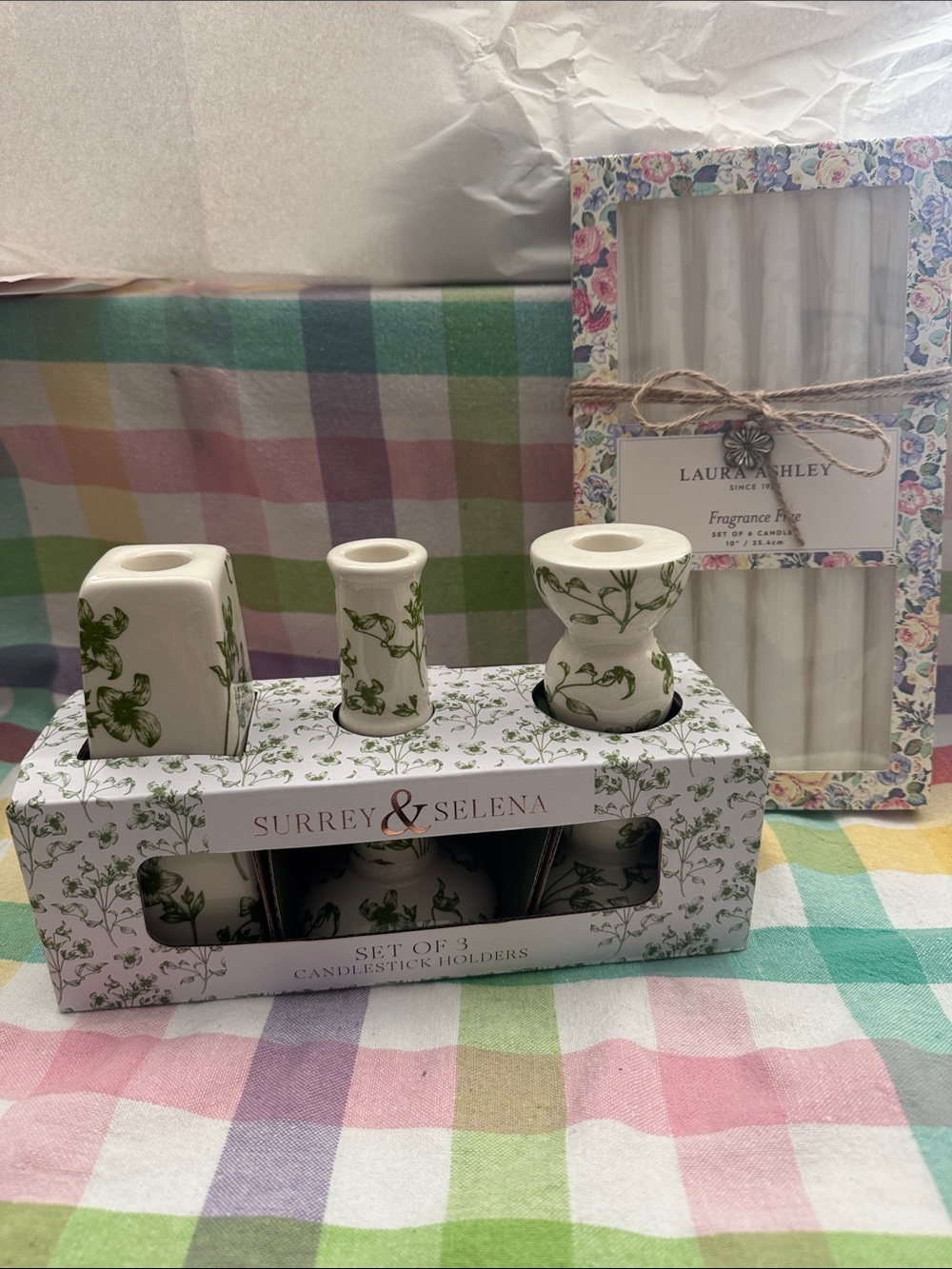 Set of 3 candlestick holders with 6 candles
